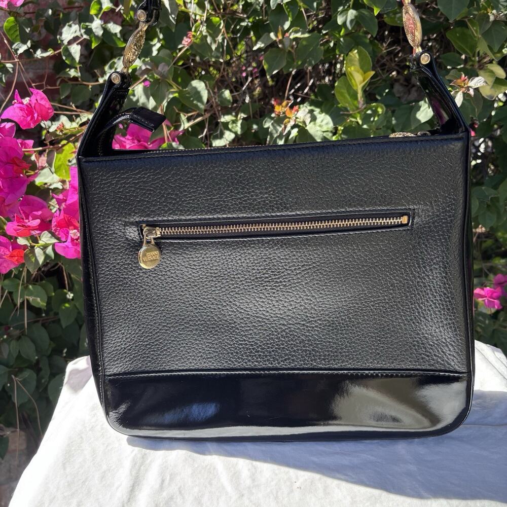 Gianni Versace Pebbled & Patent Leather Sun Shoulder Bag Black - Picture 7 of 15